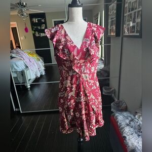 BCBGMaxAzria Red Floral Pattern Dress